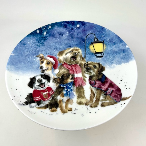Royal Worcester Wrendale Designs O Holy Night Holiday Dogs Pedestal Cake Stand - Picture 2 of 8